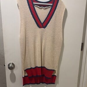 Cream and Red V-Neck Sweater Vest